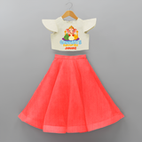 Ganpati's Favorite Modaks - Customized Crop Top And Skirt For Kids - RED - 6 - 9 Months Old (Chest 20" , Frock Waist 20")