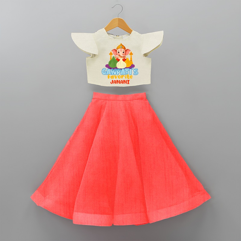 Ganpati's Favorite Modaks - Customized Crop Top And Skirt For Kids - RED - 6 - 9 Months Old (Chest 20" , Frock Waist 20")