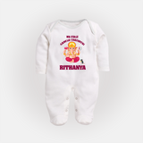 My First Ganesh Festival Sleep Suit / Full Sleeve Body Suit | Custom Baby Sleep Suit / Full Sleeve Body Suit to Celebrate Ganesh Chaturthi - WHITE - New Born (Chest 7.5")
