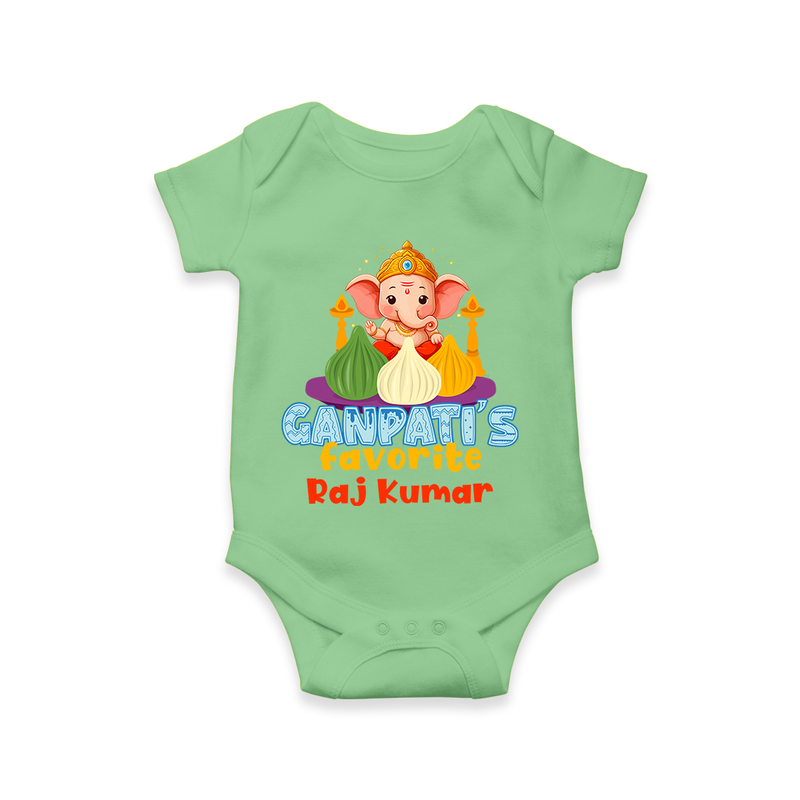 Ganpati's Favorite Modaks - Customized Romper For Kids - GREEN - 0 - 3 Months Old (Chest 16")