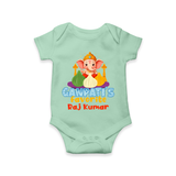 Ganpati's Favorite Modaks - Customized Romper For Kids - MINT GREEN - 0 - 3 Months Old (Chest 16")