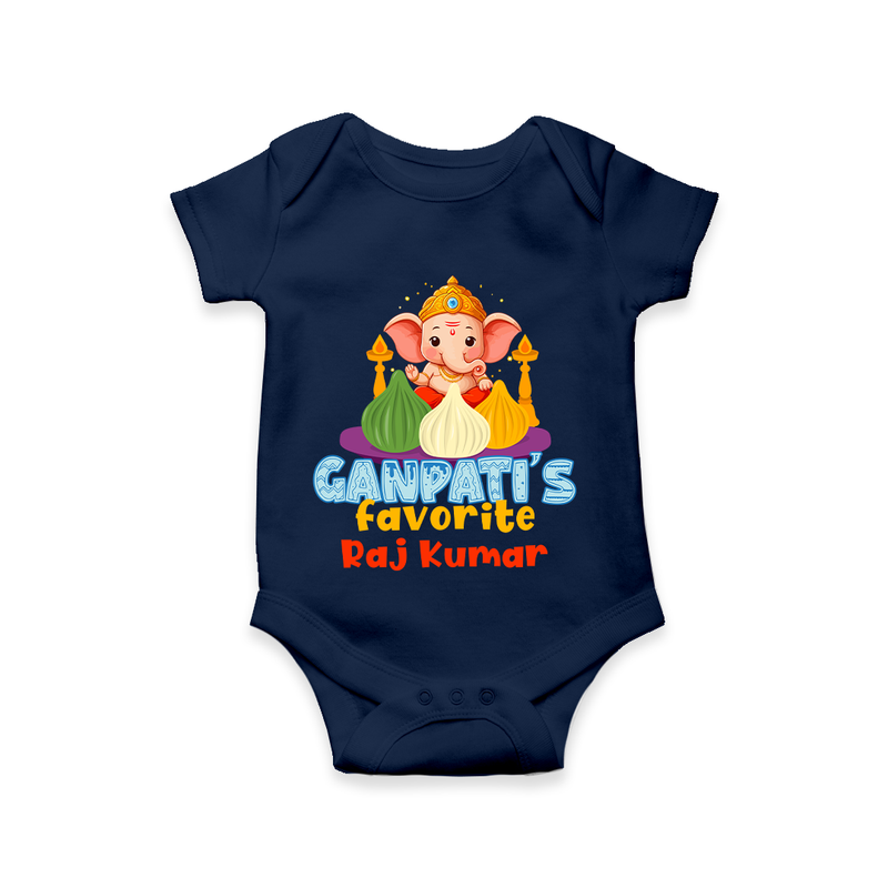 Ganpati's Favorite Modaks - Customized Romper For Kids - NAVY BLUE - 0 - 3 Months Old (Chest 16")