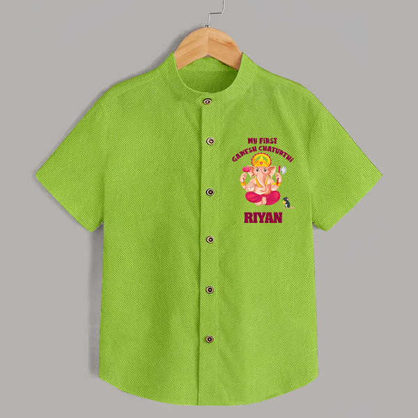 My First Ganesh Festival Shirt | Custom Baby Shirt to Celebrate Ganesh Chaturthi - LIME GREEN - 0 - 6 Months Old (Chest 23")