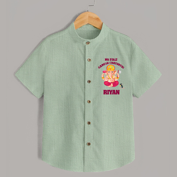 My First Ganesh Festival Shirt | Custom Baby Shirt to Celebrate Ganesh Chaturthi - MINT GREEN - 0 - 6 Months Old (Chest 23")