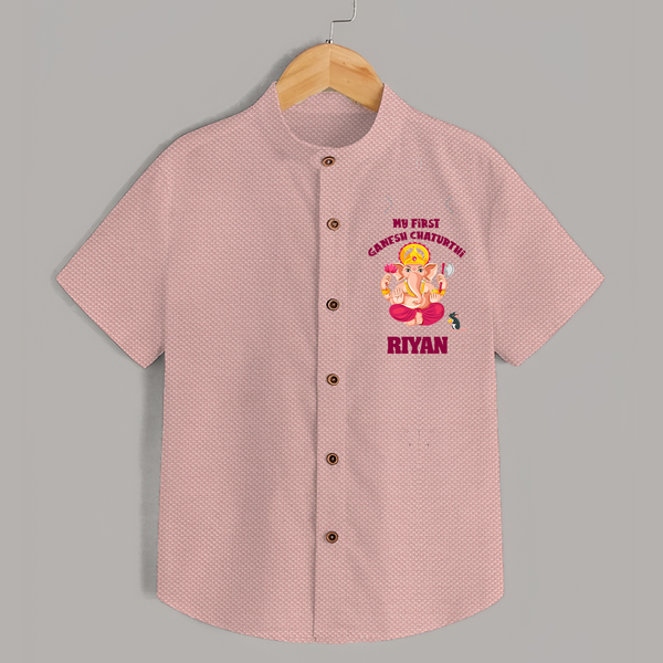 My First Ganesh Festival Shirt | Custom Baby Shirt to Celebrate Ganesh Chaturthi - PEACH - 0 - 6 Months Old (Chest 23")