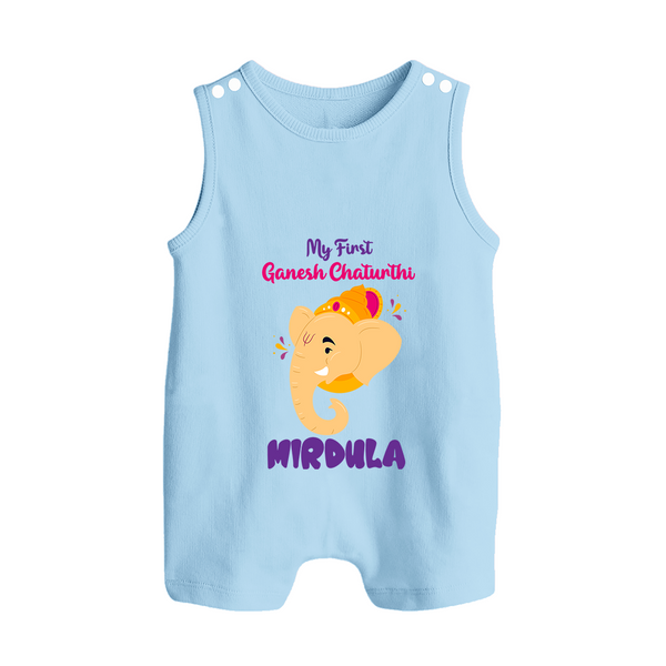 Ganesh Chaturthi Baby Romper Suit / Sleeveless Romper | Personalized Romper Suit / Sleeveless Romper for Your Little Devotee - BABY BLUE - 0 - 5 Months Old (Chest 18")
