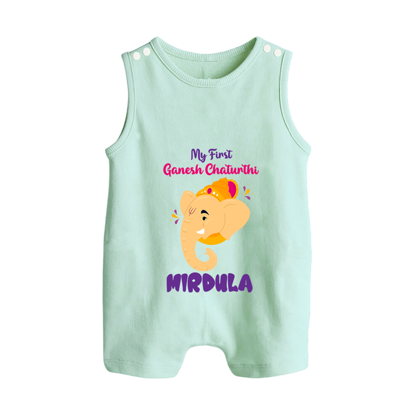 Ganesh Chaturthi Baby Romper Suit / Sleeveless Romper | Personalized Romper Suit / Sleeveless Romper for Your Little Devotee - MINT GREEN - 0 - 5 Months Old (Chest 18")