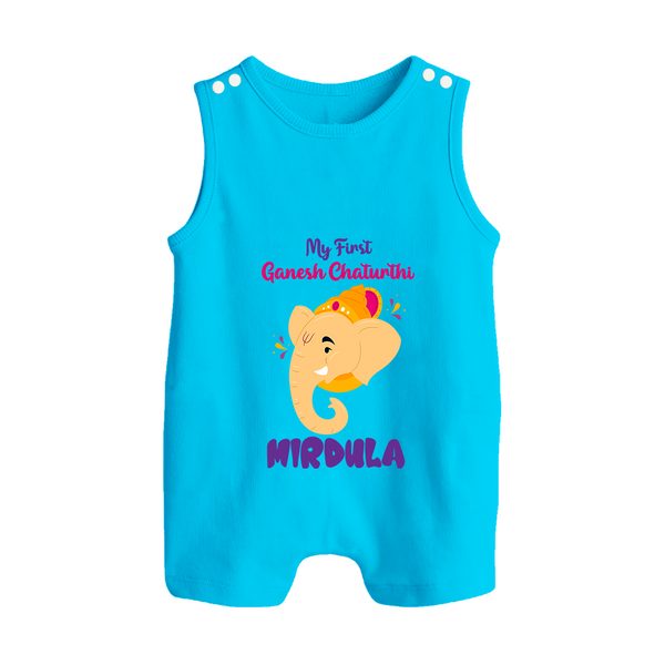 Ganesh Chaturthi Baby Romper Suit / Sleeveless Romper | Personalized Romper Suit / Sleeveless Romper for Your Little Devotee - SKY BLUE - 0 - 5 Months Old (Chest 18")
