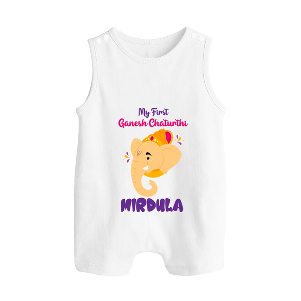 Ganesh Chaturthi Baby Romper Suit / Sleeveless Romper | Personalized Romper Suit / Sleeveless Romper for Your Little Devotee - WHITE - 0 - 5 Months Old (Chest 18")