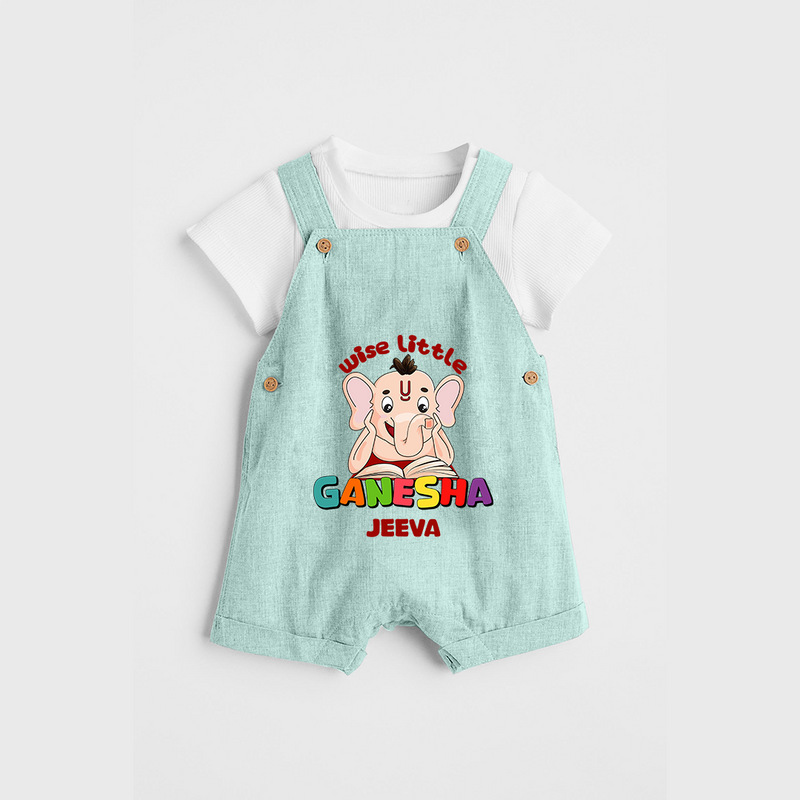 Wise Little Ganesha - Customized Dungaree Set For Kids - ARCTIC BLUE - 0 - 5 Months Old (Chest 18")