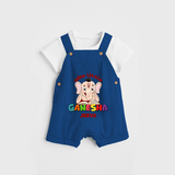 Wise Little Ganesha - Customized Dungaree Set For Kids - COBALT BLUE - 0 - 5 Months Old (Chest 18")