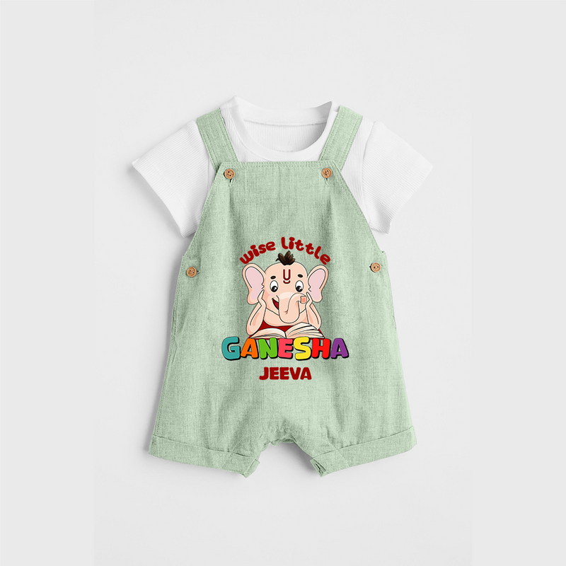 Wise Little Ganesha - Customized Dungaree Set For Kids - MINT GREEN - 0 - 5 Months Old (Chest 18")