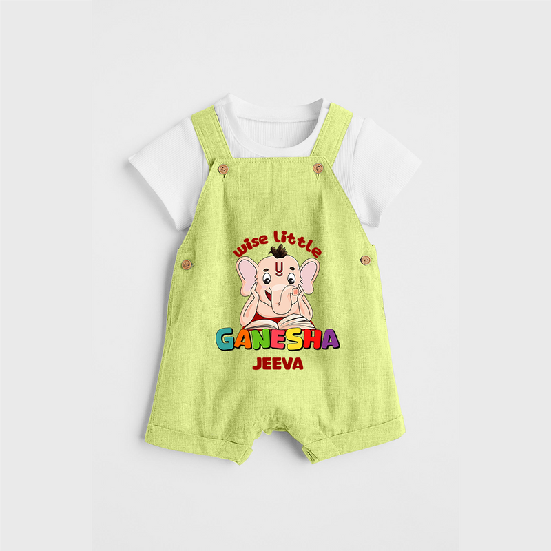 Wise Little Ganesha - Customized Dungaree Set For Kids - PASTEL GREEN - 0 - 5 Months Old (Chest 18")