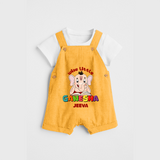 Wise Little Ganesha - Customized Dungaree Set For Kids - PASTEL YELLOW - 0 - 5 Months Old (Chest 18")