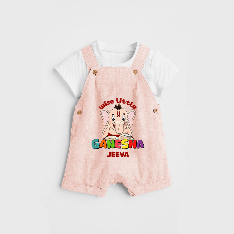 Wise Little Ganesha - Customized Dungaree Set For Kids - PEACH - 0 - 5 Months Old (Chest 18")