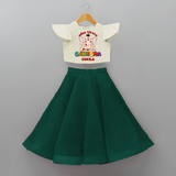 Wise Little Ganesha - Customized Crop Top And Skirt For Kids - BOTTLE GREEN - 6 - 9 Months Old (Chest 20" , Frock Waist 20")