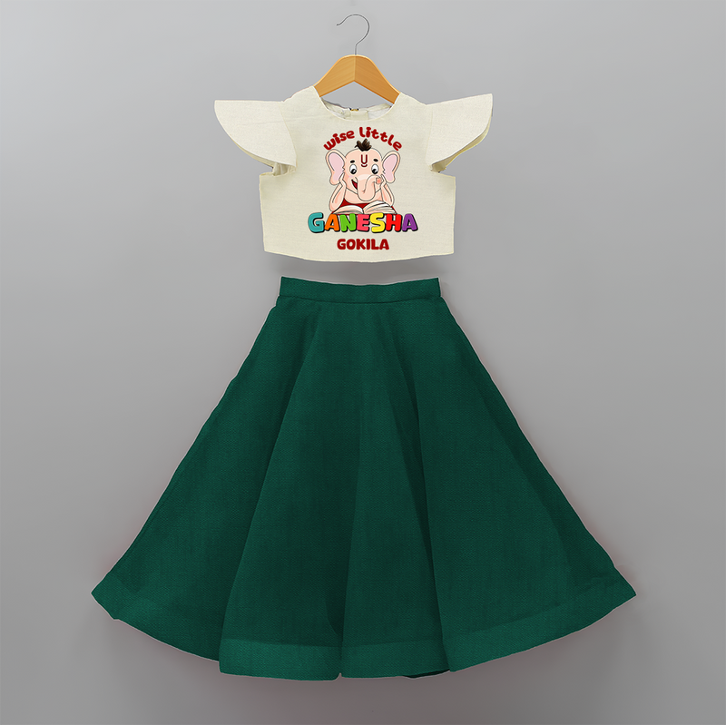 Wise Little Ganesha - Customized Crop Top And Skirt For Kids - BOTTLE GREEN - 6 - 9 Months Old (Chest 20" , Frock Waist 20")