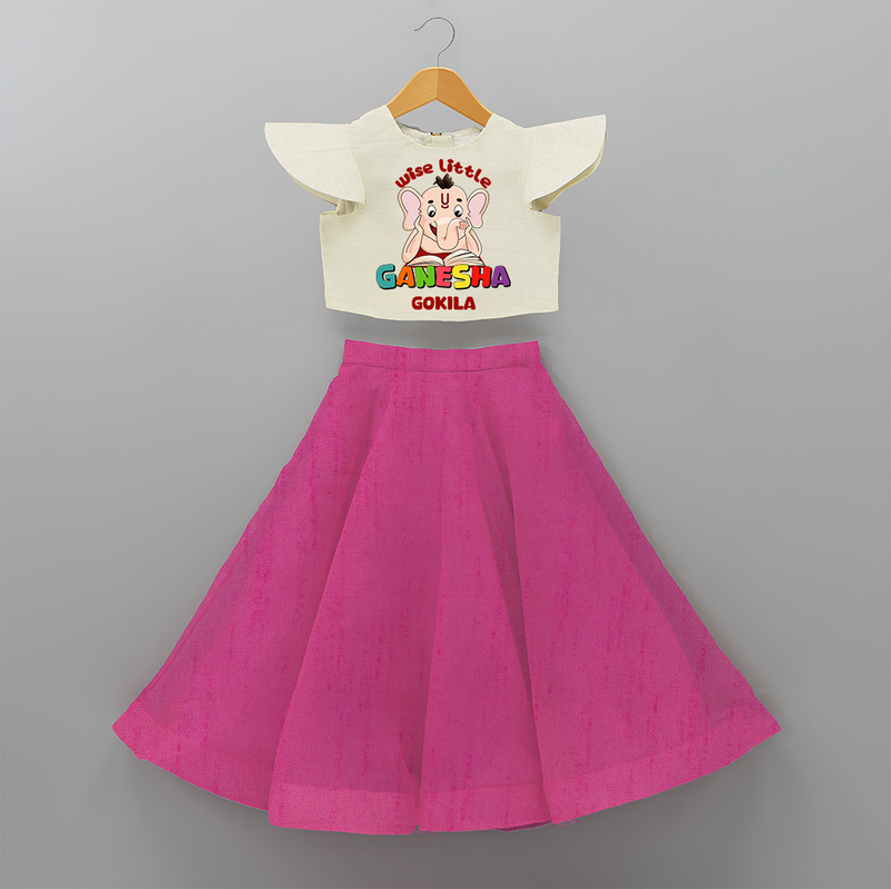 Wise Little Ganesha - Customized Crop Top And Skirt For Kids - FUSCHIA - 6 - 9 Months Old (Chest 20" , Frock Waist 20")