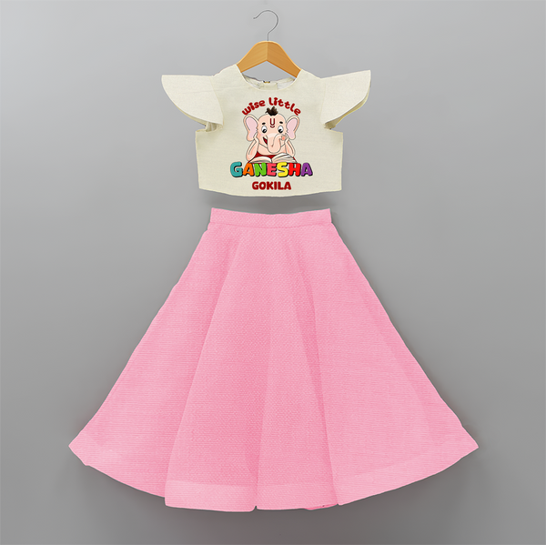 Wise Little Ganesha - Customized Crop Top And Skirt For Kids - PINK - 6 - 9 Months Old (Chest 20" , Frock Waist 20")