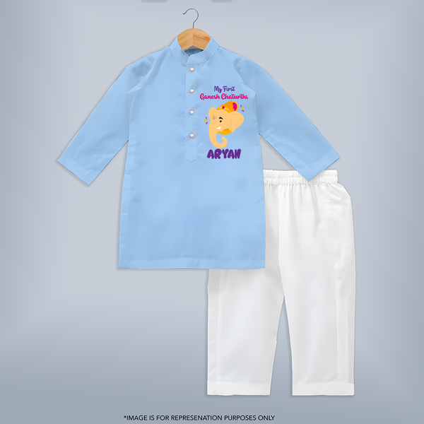 Ganesh Chaturthi Baby Kurta Set | Personalized Kurta Set for Your Little Devotee - BABY BLUE - 3 - 6 Months Old (Chest 24", Kurta Length 14'', Waist 19", Pant Length 14")