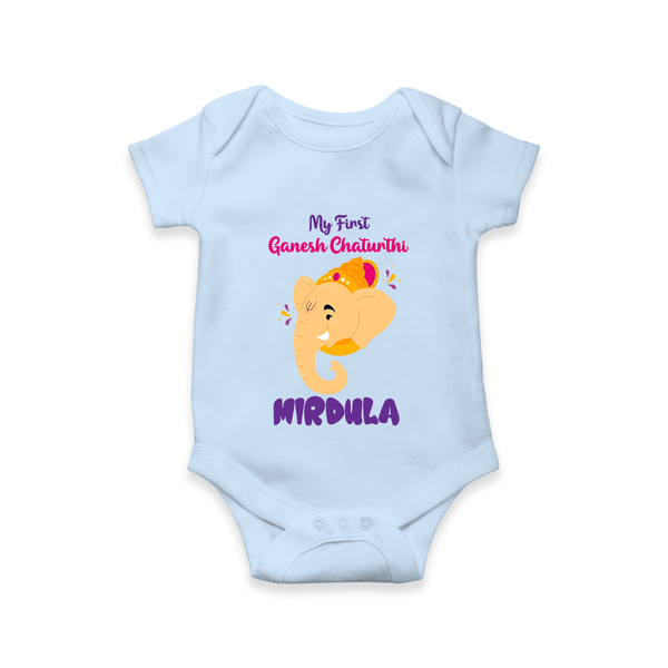 Ganesh Chaturthi Baby Romper / Onesie | Personalized Romper / Onesie for Your Little Devotee - BABY BLUE - New Born (Chest 14")