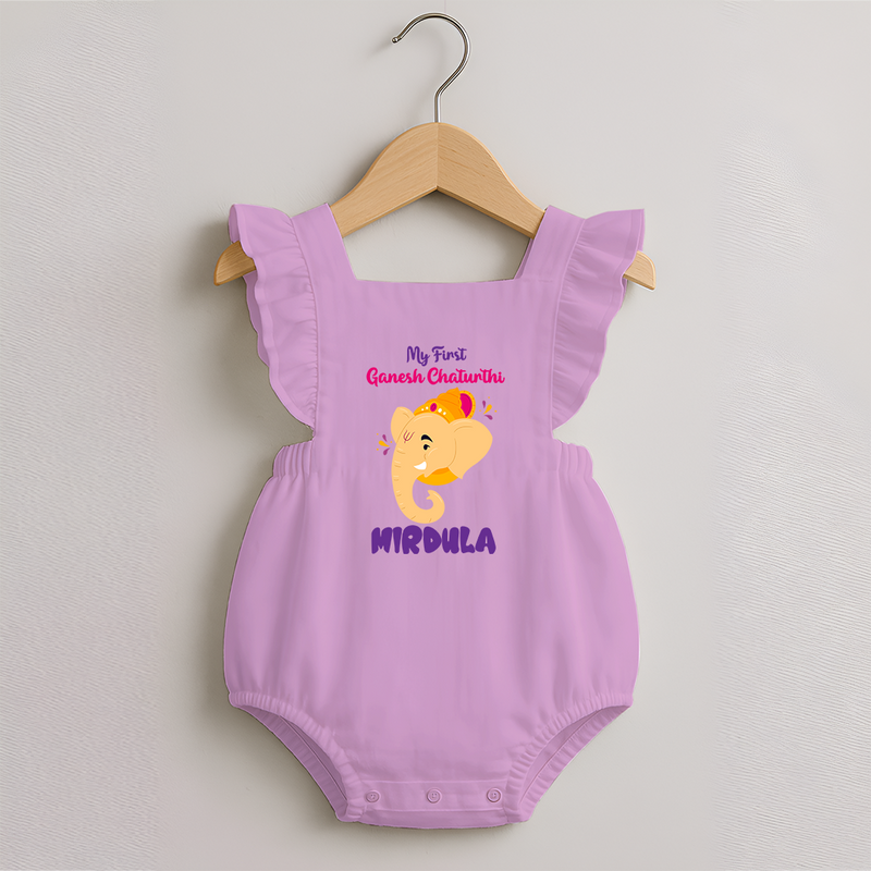 Ganesh Chaturthi Baby Romper Frock | Personalized Romper Frock for Your Little Devotee - BABY PINK - 0 - 3 Months Old (Chest 19")