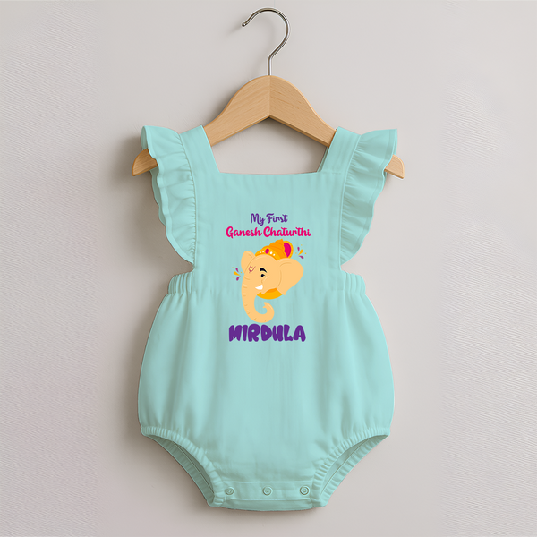 Ganesh Chaturthi Baby Romper Frock | Personalized Romper Frock for Your Little Devotee - MINT GREEN - 0 - 3 Months Old (Chest 19")