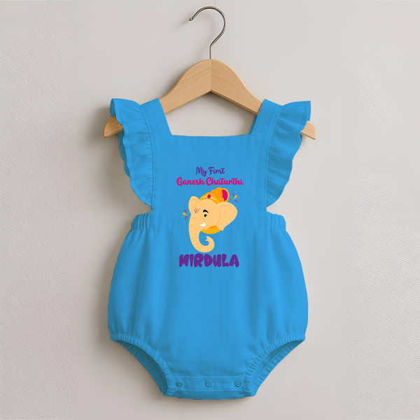 Ganesh Chaturthi Baby Romper Frock | Personalized Romper Frock for Your Little Devotee - SKY BLUE - 0 - 3 Months Old (Chest 19")