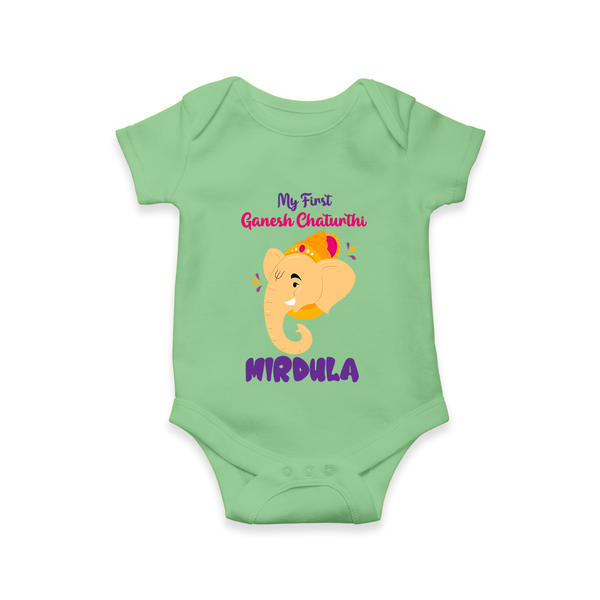 Ganesh Chaturthi Baby Romper / Onesie | Personalized Romper / Onesie for Your Little Devotee - GREEN - New Born (Chest 14")