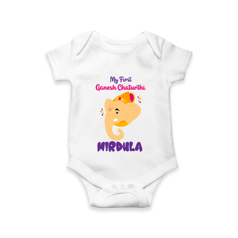 Ganesh Chaturthi Baby Romper / Onesie | Personalized Romper / Onesie for Your Little Devotee - WHITE - New Born (Chest 14")