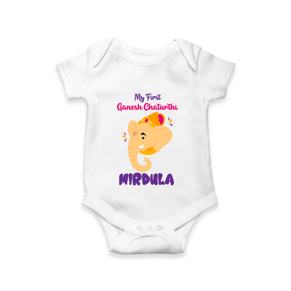 Ganesh Chaturthi Baby Romper / Onesie | Personalized Romper / Onesie for Your Little Devotee - WHITE - New Born (Chest 14")
