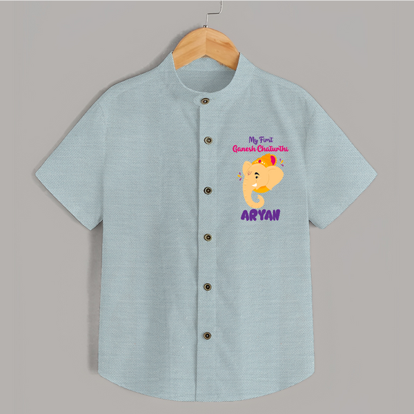 Ganesh Chaturthi Baby Shirt | Personalized Shirt for Your Little Devotee - ARCTIC BLUE - 0 - 6 Months Old (Chest 23")