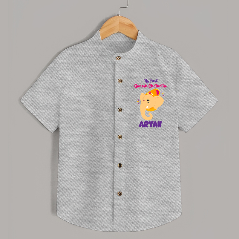 Ganesh Chaturthi Baby Shirt | Personalized Shirt for Your Little Devotee - GREY - 0 - 6 Months Old (Chest 23")