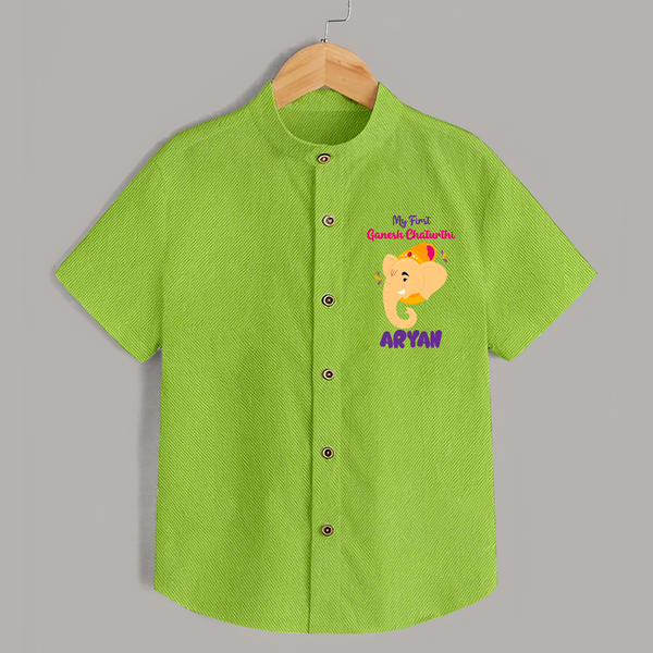 Ganesh Chaturthi Baby Shirt | Personalized Shirt for Your Little Devotee - LIME GREEN - 0 - 6 Months Old (Chest 23")