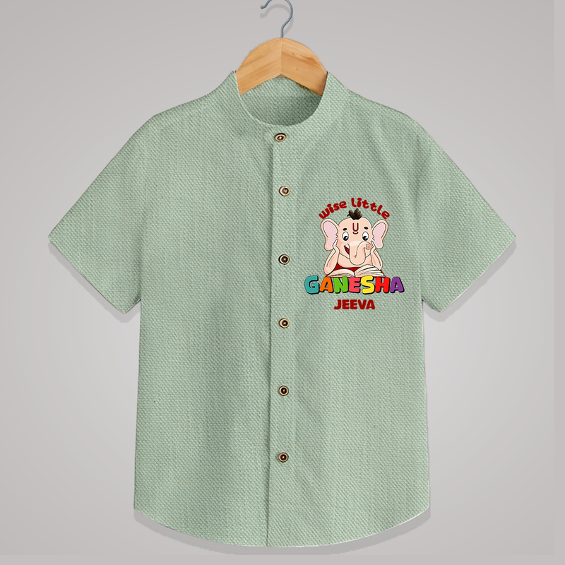 Wise Little Ganesha - Customized Shirt For Kids - MINT GREEN - 0 - 6 Months Old (Chest 23")