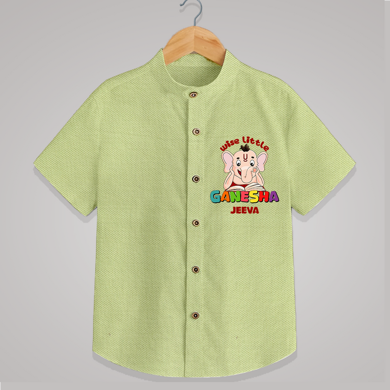 Wise Little Ganesha - Customized Shirt For Kids - PASTEL GREEN - 0 - 6 Months Old (Chest 23")