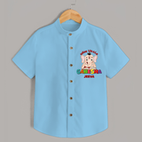 Wise Little Ganesha - Customized Shirt For Kids - SKY BLUE - 0 - 6 Months Old (Chest 23")