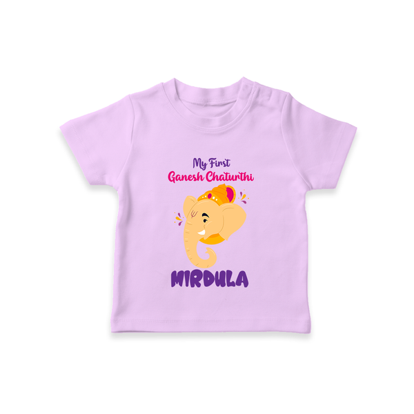 Ganesh Chaturthi Baby T-Shirt | Personalized T-Shirt for Your Little Devotee - LILAC - 0-5 Months Old (Chest 17")