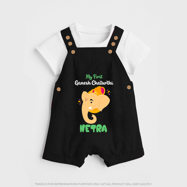 Ganesh Chaturthi Baby Dungaree Set | Personalized Dungaree Set for Your Little Devotee - BLACK - 0 - 5 Months Old (Chest 18")