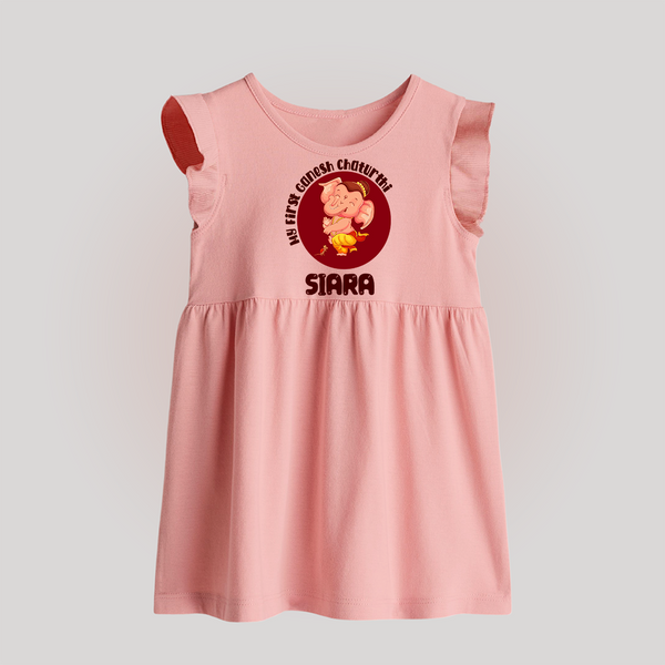 Little Ganesha Baby Frock | Custom Baby Frock for First Ganesh Chaturthi Celebration - BABY PINK - 0 - 3 Months Old (Chest 17")