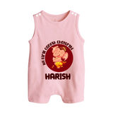 Little Ganesha Romper Suit / Sleeveless Romper | Custom Baby Romper Suit / Sleeveless Romper for First Ganesh Chaturthi Celebration - BABY PINK - 0 - 5 Months Old (Chest 18")