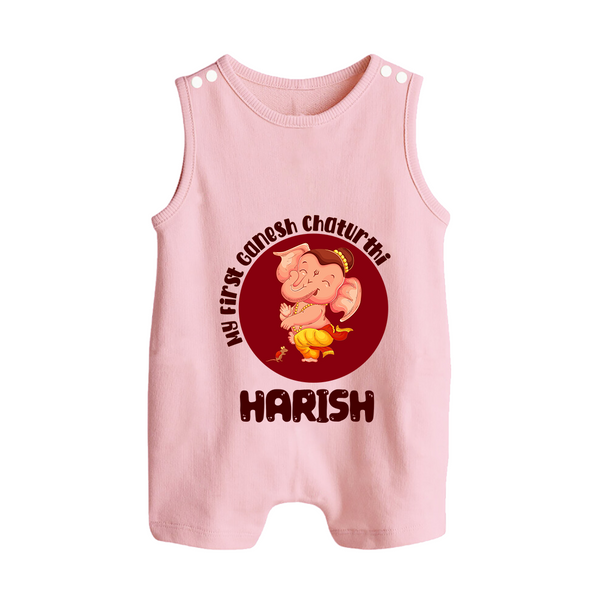Little Ganesha Romper Suit / Sleeveless Romper | Custom Baby Romper Suit / Sleeveless Romper for First Ganesh Chaturthi Celebration - BABY PINK - 0 - 5 Months Old (Chest 18")