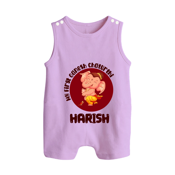 Little Ganesha Romper Suit / Sleeveless Romper | Custom Baby Romper Suit / Sleeveless Romper for First Ganesh Chaturthi Celebration - LILAC - 0 - 5 Months Old (Chest 18")