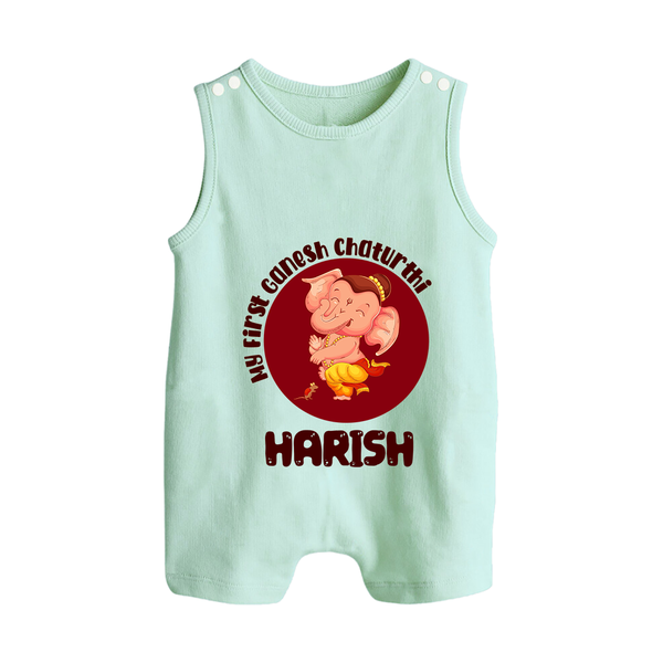 Little Ganesha Romper Suit / Sleeveless Romper | Custom Baby Romper Suit / Sleeveless Romper for First Ganesh Chaturthi Celebration - MINT GREEN - 0 - 5 Months Old (Chest 18")