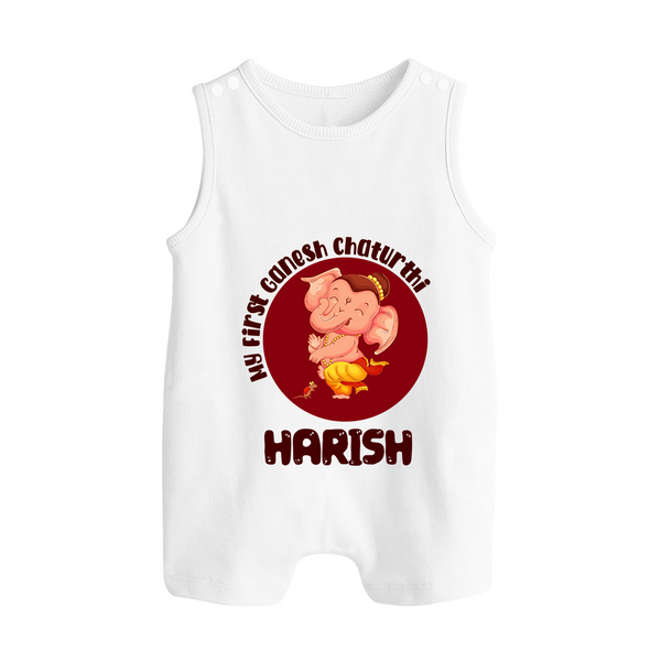 Little Ganesha Romper Suit / Sleeveless Romper | Custom Baby Romper Suit / Sleeveless Romper for First Ganesh Chaturthi Celebration - WHITE - 0 - 5 Months Old (Chest 18")