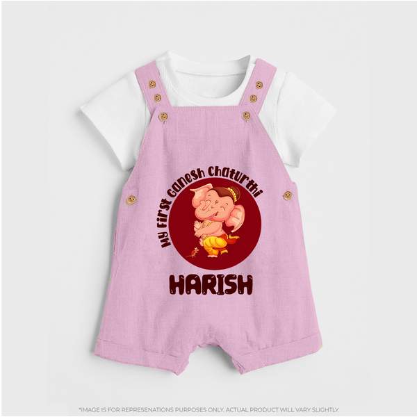 Little Ganesha Dungaree Set | Custom Baby Dungaree Set for First Ganesh Chaturthi Celebration - BABY PINK - 0 - 5 Months Old (Chest 18")