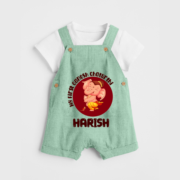 Little Ganesha Dungaree Set | Custom Baby Dungaree Set for First Ganesh Chaturthi Celebration - MINT GREEN - 0 - 5 Months Old (Chest 18")