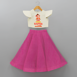 Cute Little Bappa - Customized Crop Top And Skirt For Kids - FUSCHIA - 6 - 9 Months Old (Chest 20" , Frock Waist 20")