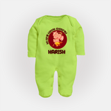 Little Ganesha Sleep Suit / Full Sleeve Body Suit | Custom Baby Sleep Suit / Full Sleeve Body Suit for First Ganesh Chaturthi Celebration - LIME GREEN - New Born (Chest 7.5")