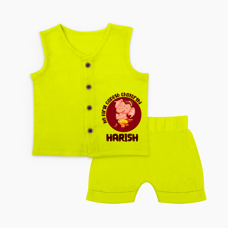 Little Ganesha Jabla Set | Custom Baby Jabla Set for First Ganesh Chaturthi Celebration - LIME GREEN - 0 - 3 Months Old (Chest 9.8")
